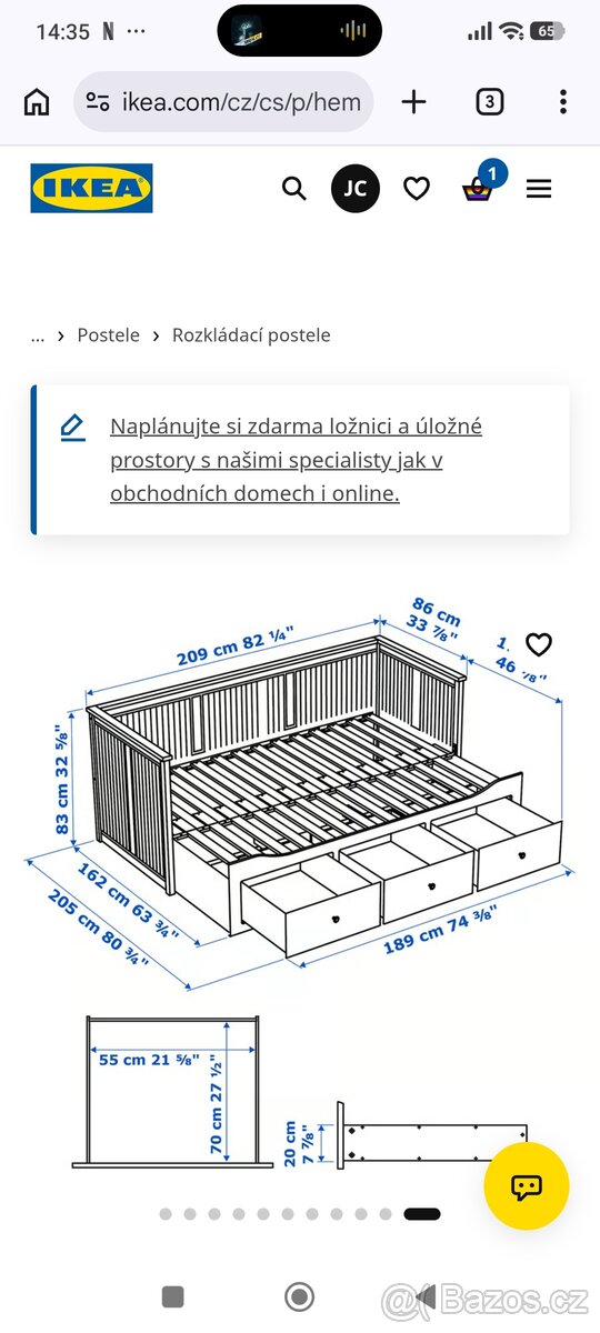 Prodám bílou rozkládací postel IKEA HEMNES - 4