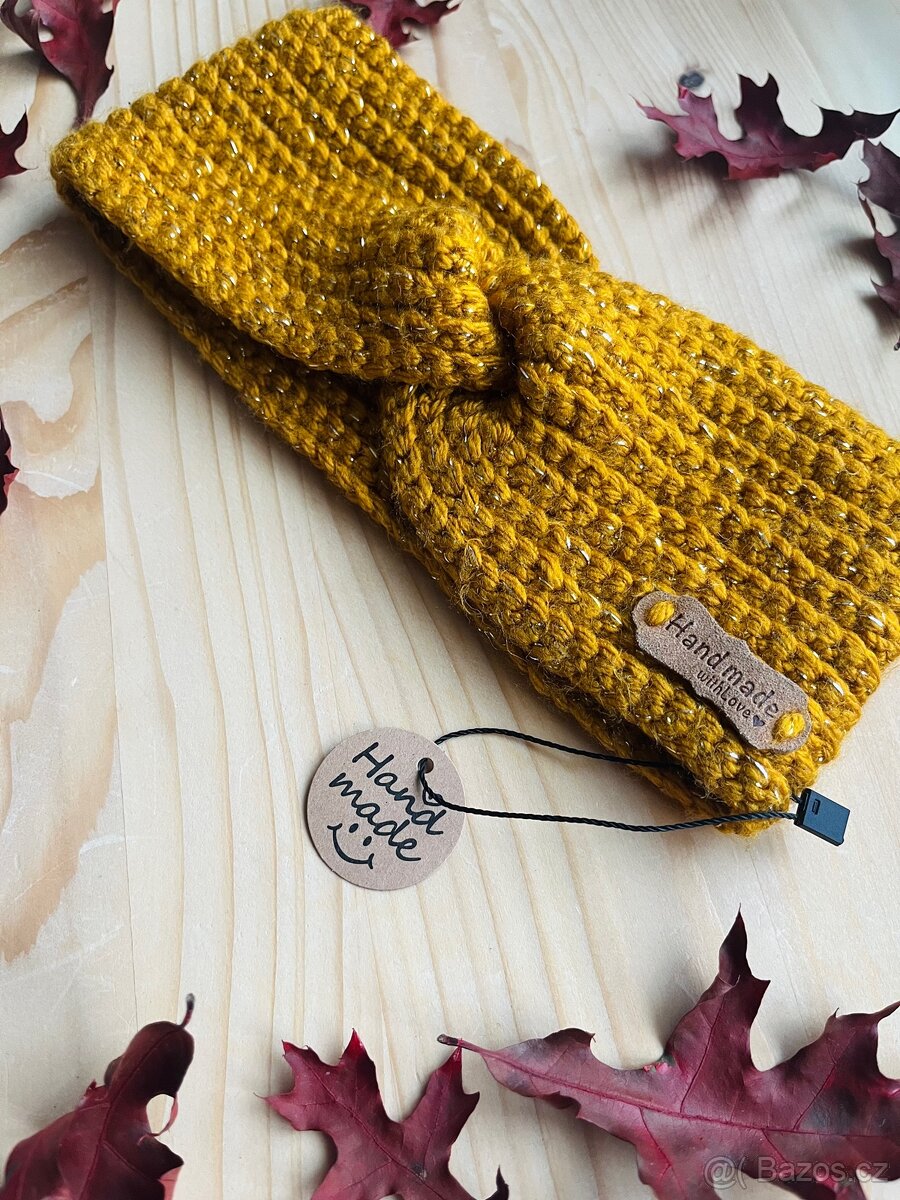 Háčkovaná čelenka - hořčicová 2. - 4