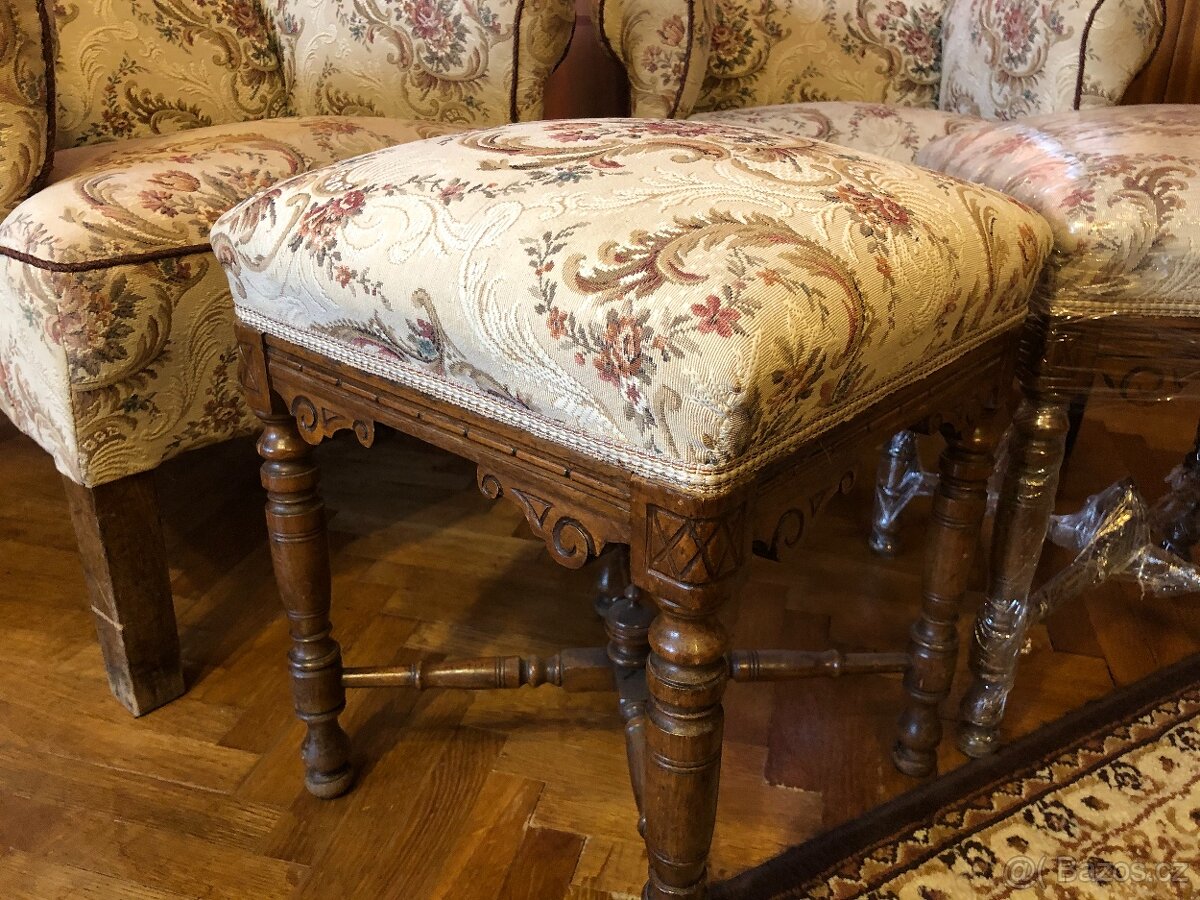 Starožitné křeslo 2 ks + taburet 2ks - 4