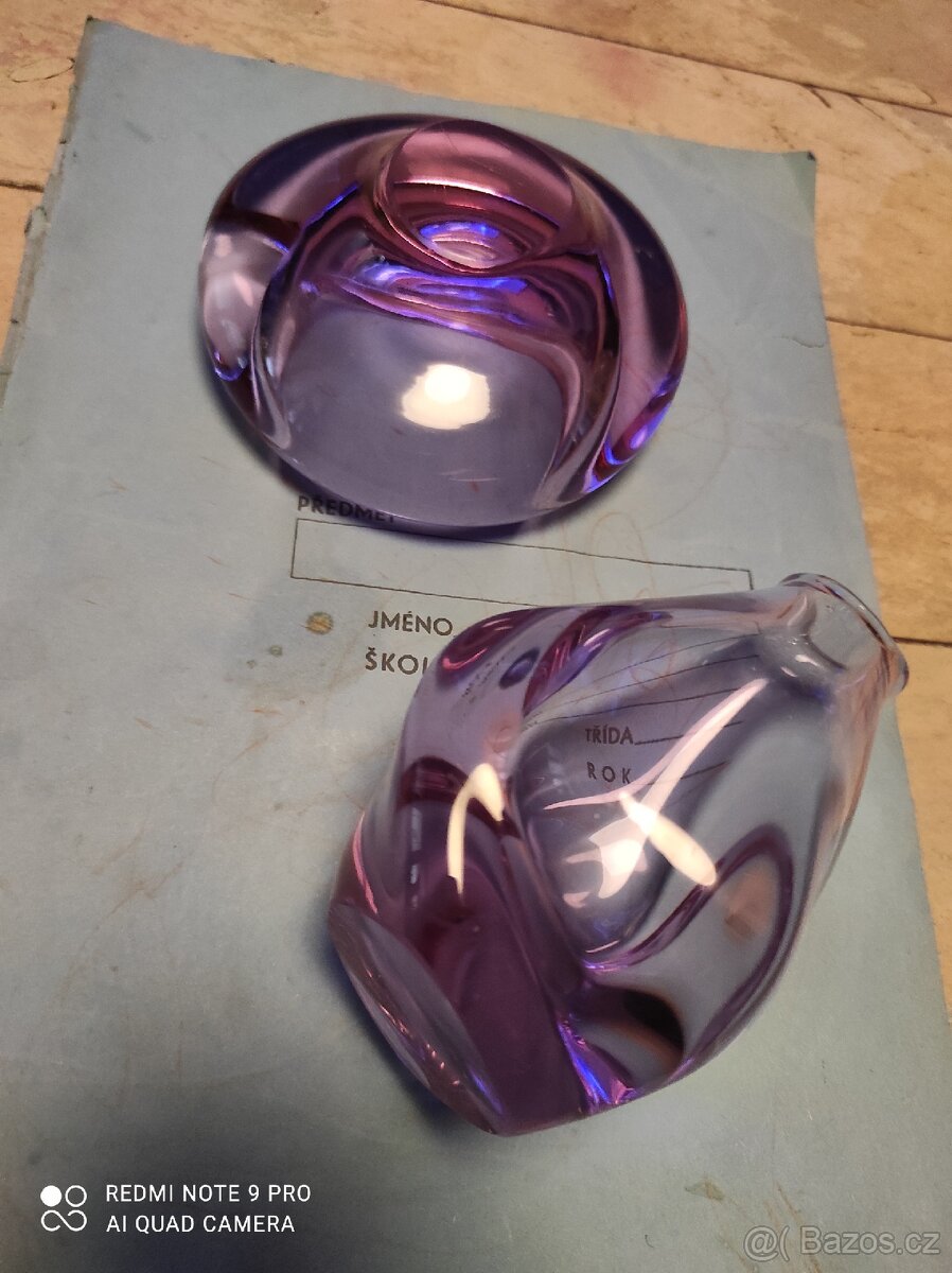 Hutní sklo popelník a vázička - 4