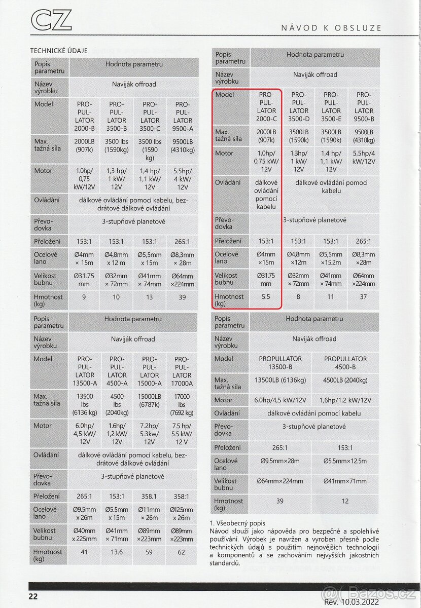 OFFROAD lanový auto naviják 12V (907kg) - 4