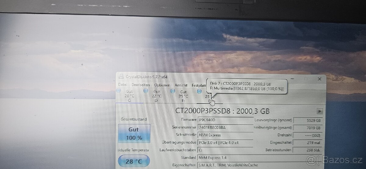 SSD disk Crucial P3 Plus 2TB, M.2 NVMe, PCIe 4.0 - 4
