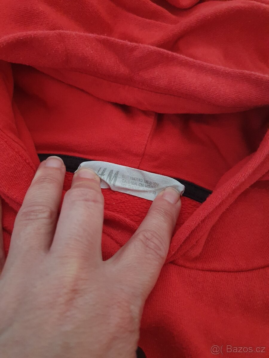 Mikina červená 134/140 H&M s kapucí - 4