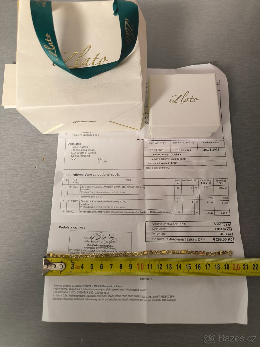 Nový. Zlato 14k náramek 20 cm - 4