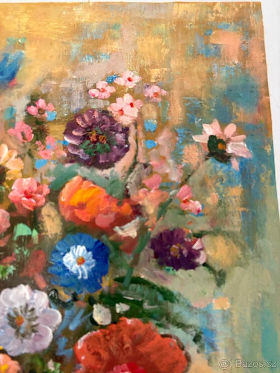 kvety v tyrkysove vaze - olejomalba 61 x 76 cm - 4