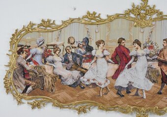 Zámecký obraz - Ples - Gobelín - bronzový rám - 4