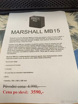 Baskytarové kombo MARSHALL MB15 - Kytary Kyjov v Kyjov - 4