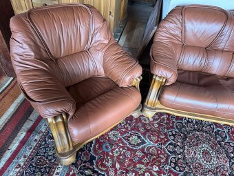 Kožená sedací souprava v kombinaci se dřevem, 3+1+1,3791 - 4