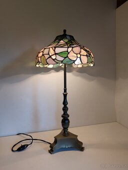 mosazná lampička, stará lampa, Tiffany stínidlo, TOP stav - 4