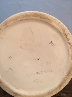 Mettlach kameninový korbel  s cínovým deklem, cejchován - 4