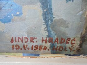 OBRAZ OLEJ NA KARTONU-HOLÝ-JINDŘICHŮV HRADEC-1954 - 4