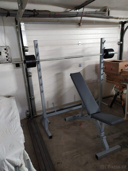 Polohovací lavice +stojan +osa 80kg závaží - 4