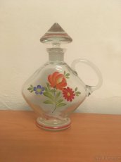 Starožitná skleněná malovaná karafa - lidové vzory - 4