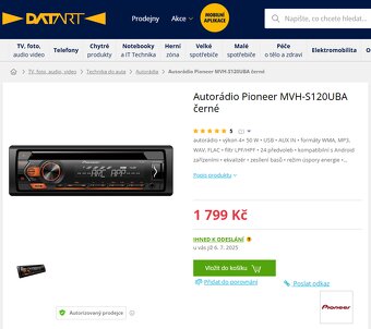 Autorádio - Pioneer MVH-S120UBA - TOP stav - 4