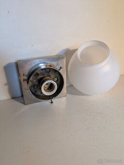 lustr z niklované mosazi, Art Deco stropnice matové stínidlo - 4