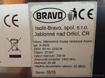 Prodám nerez mikrovlnku Bravo Acero - 4