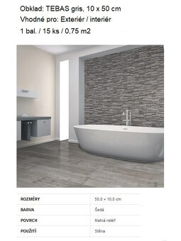 Fasádní obklad TEBAS gris 50 x 10 cm, množství 10,5 m2 - 4