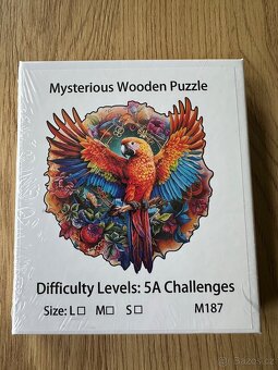 Dřevěné puzzle - kočka, slon, páv, papoušek - 4