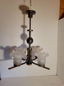 pěkný mosazný Art Deco lustr, matová stínidla - 4