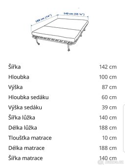 REZERVACE Rozkládací pohovka IKEA Lycksele 140x190cm - 4