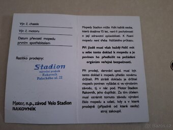 Stadion S11- výrobní štítek+návod+kartička - 4
