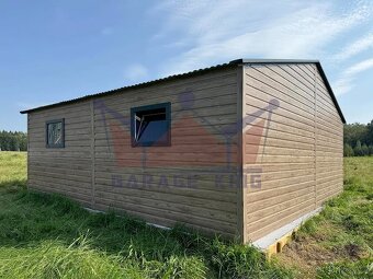 Plechová garáž s přístřeškem 6×6 v imitaci dřeva - 4