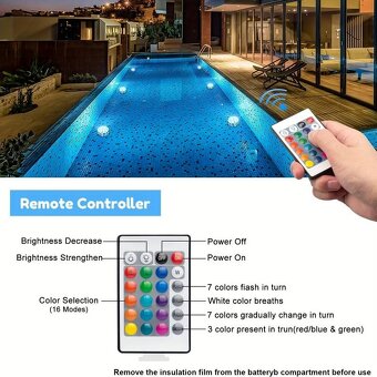 Vodotěsné LED světlo do bazénu s dálkovým ovladačem - 4