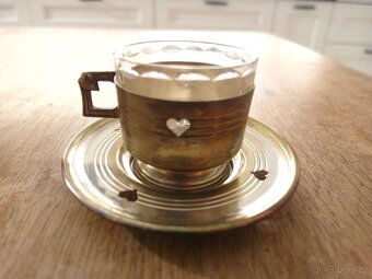 Starožitná kávová souprava - kov - sklo - 4