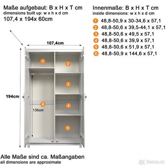 Nová šatní skříň z borovice, přírodní a bílá barva - 4