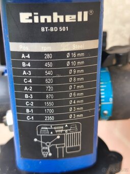 Prodám stolní vrtačku EINHELL BT-BD 501 -500 W. - 4