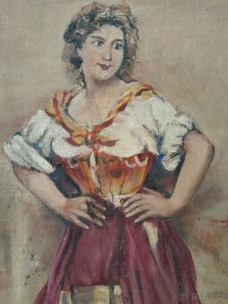 obraz PRODAVAČKA KVĚTIN, olej, sign. E. Blaces cca. 1880 - 4