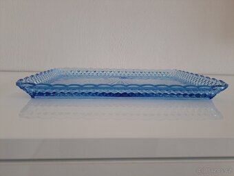 Starý skleněný, modrý podnos - 4