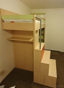 Dětská vyvýšená postel s psacím stolem a knihovnou - 4