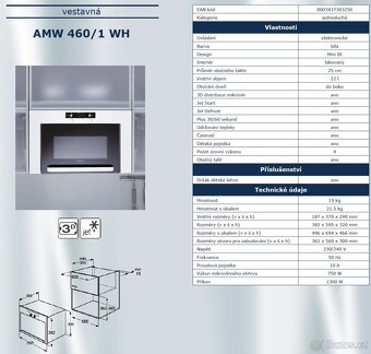 Mikrovlnná trouba vestavná Whirlpool AMW 460/1 WH - 4