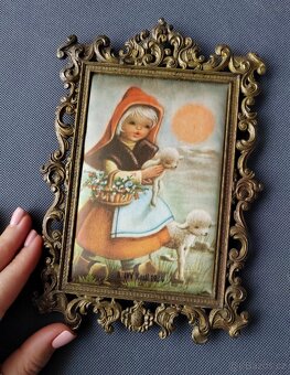 Nádherný obrázek na hedvábí v mosazném ramu (Itálie) - 4