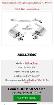 Klapkový výfuk Milltek Arteon 2.0 TSI 4Motion - 4