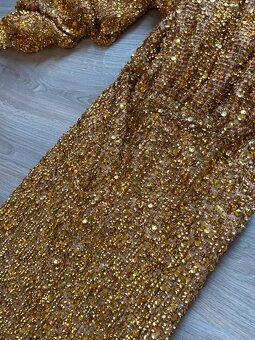 Paris flitrove zlate plesove dlouhé saty rukavy 36 - 4