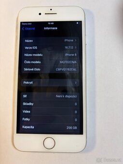 Apple iPhone 8 256gb kondice baterie 100% s kabelem ios 16.7 - 4