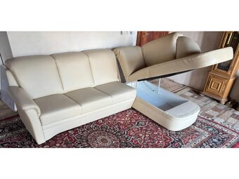 Krémová kožená rohová sedačka s úložným prostorem,5249 - 4