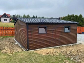 Plechová garáž 6×5 v imitaci dřeva tmavý ořech - 4