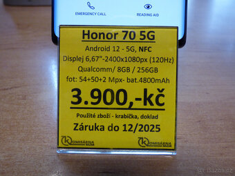HONOR 70 5G - 8/256 v záruce Vodafon - 4
