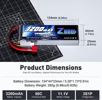 Baterie Zeee 3S LiPo 3200mAh 11,1V 50C,T konektor-2ks - 4