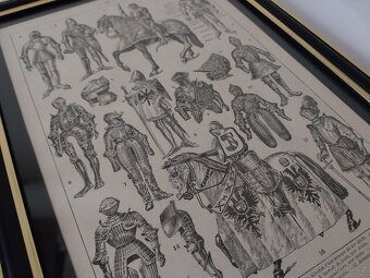 Rytíři, hrady, středověk, litograf. tisk z r. 1922 - 4