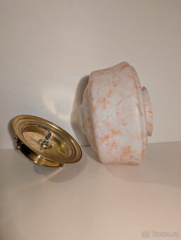 mosazný lustr, stropnice, staré žíhané stínidlo - 4