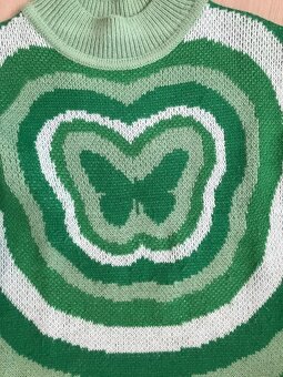 Dívčí zelenobílý svetr s motýlkem H&M, vel. XS - 4