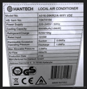 Mobilní klimatizace HANTECH 9000 BTU / 2,64 kw - 4