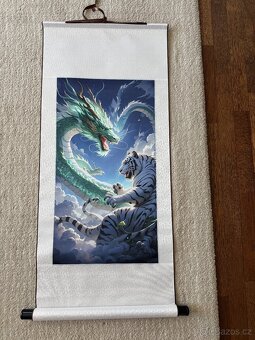 Tradiční čínský svitkový obraz, tygr a drak, 45x100 - 4