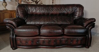 Kožená, Chesterfield sedací souprava 3+1+1+ taburet. TOP - 4