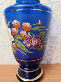 Modrá skleněná váza květinová - 4