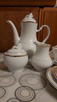 čajový servis, bílý se zlatým proužkem, - 4